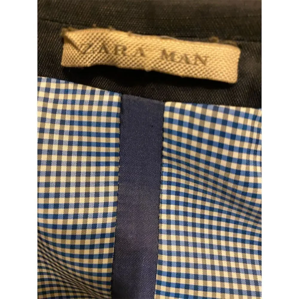 Zara Men's Black Check Slim Fit Blazer Size Small Formal Single-Breasted